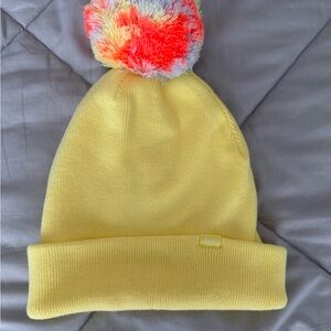 Yellow Beanie with Multicolor Pom-Pom
